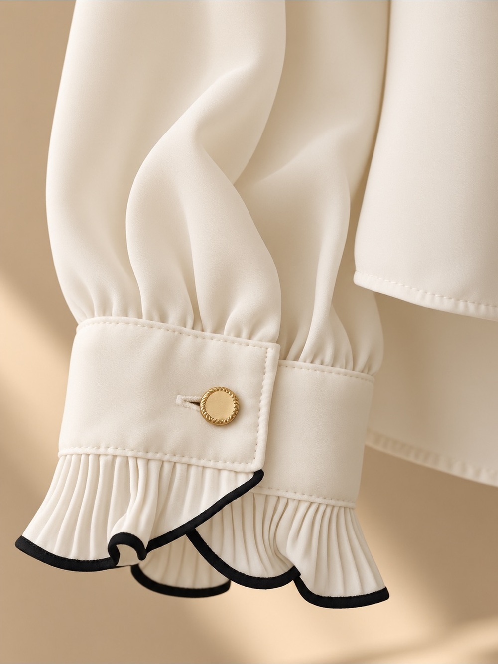 Zara Cream Ruffle-Trim Button-Front Blouse - Picture 3 of 4